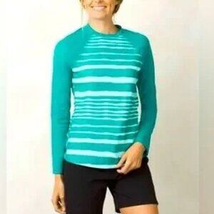 PRANA Rashguard Charline Sun Shirt XL UV Long Sleeve Swim Surf Paddle Teal Green